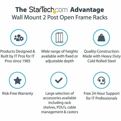 Alternate-Image1 Image for StarTech.com 2-Post 12U Heavy-Duty Wall Mount Network Rack, 19" Open Frame Server Rack with Adjustable Depth, Data Rack for IT Equipment~
