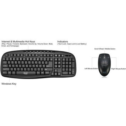 Alternate-Image1 Image for Adesso WKB-1330CB 2.4 GHz Wireless Desktop Keyboard and Mouse Combo