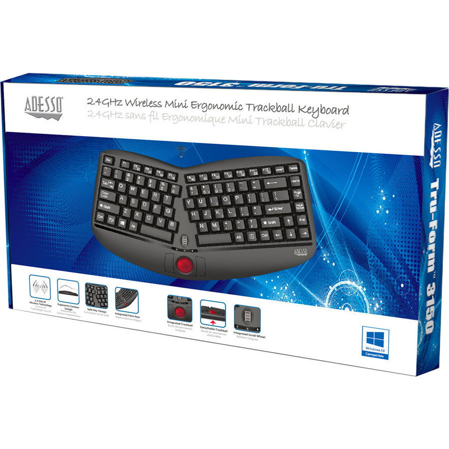 Alternate-Image2 Image for Adesso Tru-Form Media 3150 - 2.4 GHz Wireless Ergo Trackball Keyboard