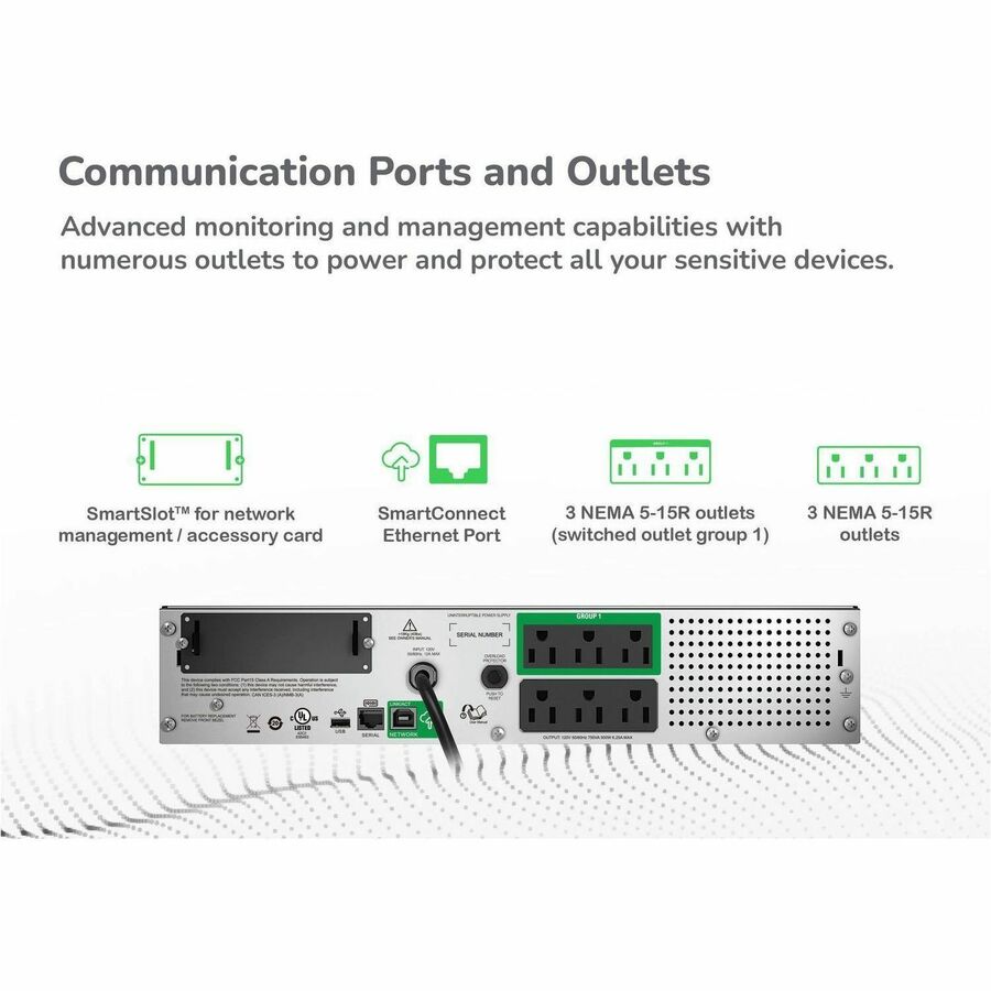 Alternate-Image4 Image for APC Smart-UPS, Line Interactive, 750VA, Rackmount 2U, 120V, 6x NEMA 5-15R outlets, SmartConnect Port+SmartSlot, AVR, LCD