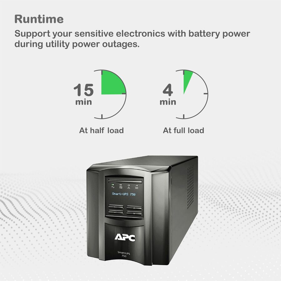 Alternate-Image2 Image for APC Smart-UPS, Line Interactive, 750VA, Tower, 120V, 6x NEMA 5-15R outlets, SmartConnect Port+SmartSlot, AVR, LCD