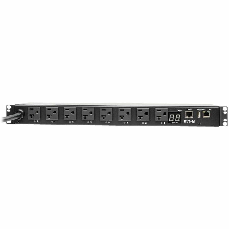 Alternate-Image2 Image for Eaton 1.9kW Single-Phase Switched PDU, LX Interface, 120V Outlets (8 5-15/20R), NEMA L5-20P/5-20P input, 12 ft. (3.66 m) Cord, 1U Rack, TAA