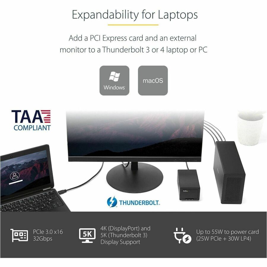 Alternate-Image1 Image for StarTech.com Thunderbolt 3 PCIe Expansion Chassis, External Enclosure Box with 1x PCI-Express Slot, 5K/4K Output Via TB3/DP Ports, TAA