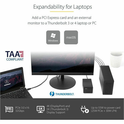 Alternate-Image1 Image for StarTech.com Thunderbolt 3 PCIe Expansion Chassis, External Enclosure Box with 1x PCI-Express Slot, 5K/4K Output Via TB3/DP Ports, TAA