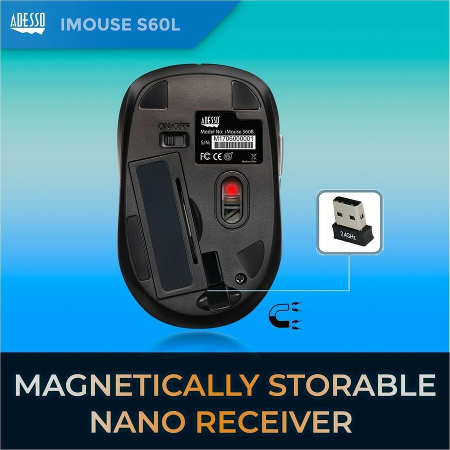 Alternate-Image2 Image for Adesso iMouse S60L - 2.4 GHz Wireless Programmable Nano Mouse