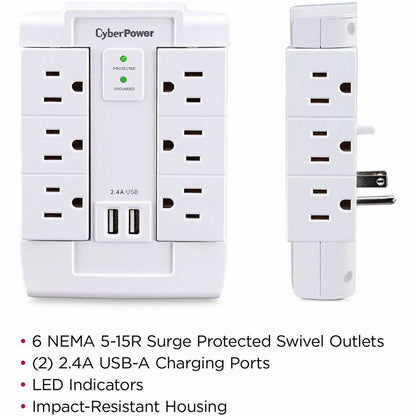 Alternate-Image2 Image for CyberPower CSP600WSURC2 Professional 6 - Outlet Surge with 1200 J