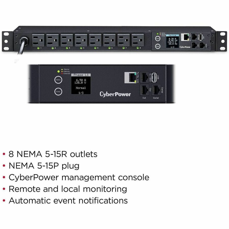 Alternate-Image3 Image for CyberPower PDU41001 Single Phase 100 - 120 VAC 15A Switched PDU