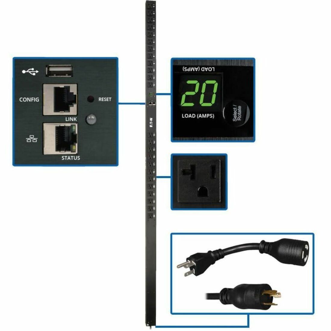 Main Image for Eaton 1.9kW Single-Phase Switched PDU - LX Interface, 120V Outlets (24 5-15/20R), 10 ft. (3.05 m) Cord with L5-20P, 0U, TAA