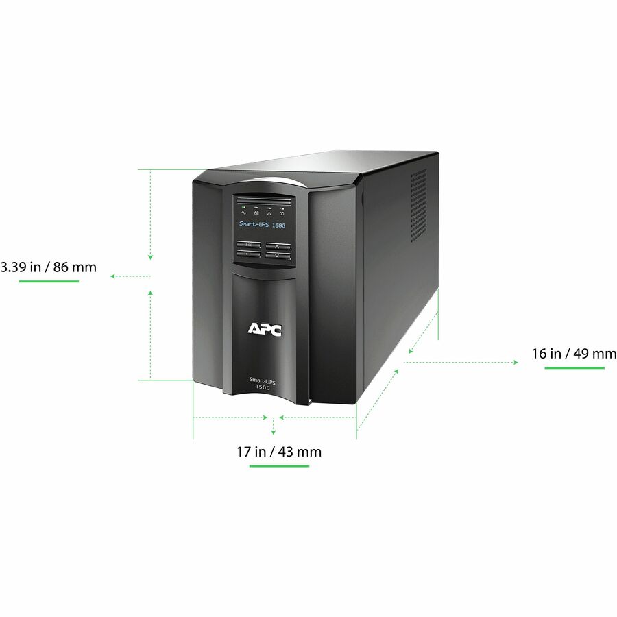 Alternate-Image1 Image for APC Smart-UPS, Line Interactive, 1500VA, Tower, 120V, 8x NEMA 5-15R outlets, SmartConnect Port+SmartSlot, AVR, LCD
