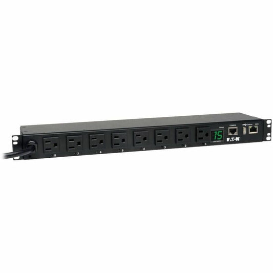 Main Image for Eaton 1.4kW Single-Phase Switched PDU, LX Interface, 120V Outlets (8 5-15R), NEMA 5-15P, 12 ft. (3.66 m) Cord, 1U Rack, TAA