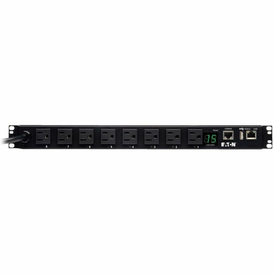 Alternate-Image2 Image for Eaton 1.4kW Single-Phase Switched PDU, LX Interface, 120V Outlets (8 5-15R), NEMA 5-15P, 12 ft. (3.66 m) Cord, 1U Rack, TAA