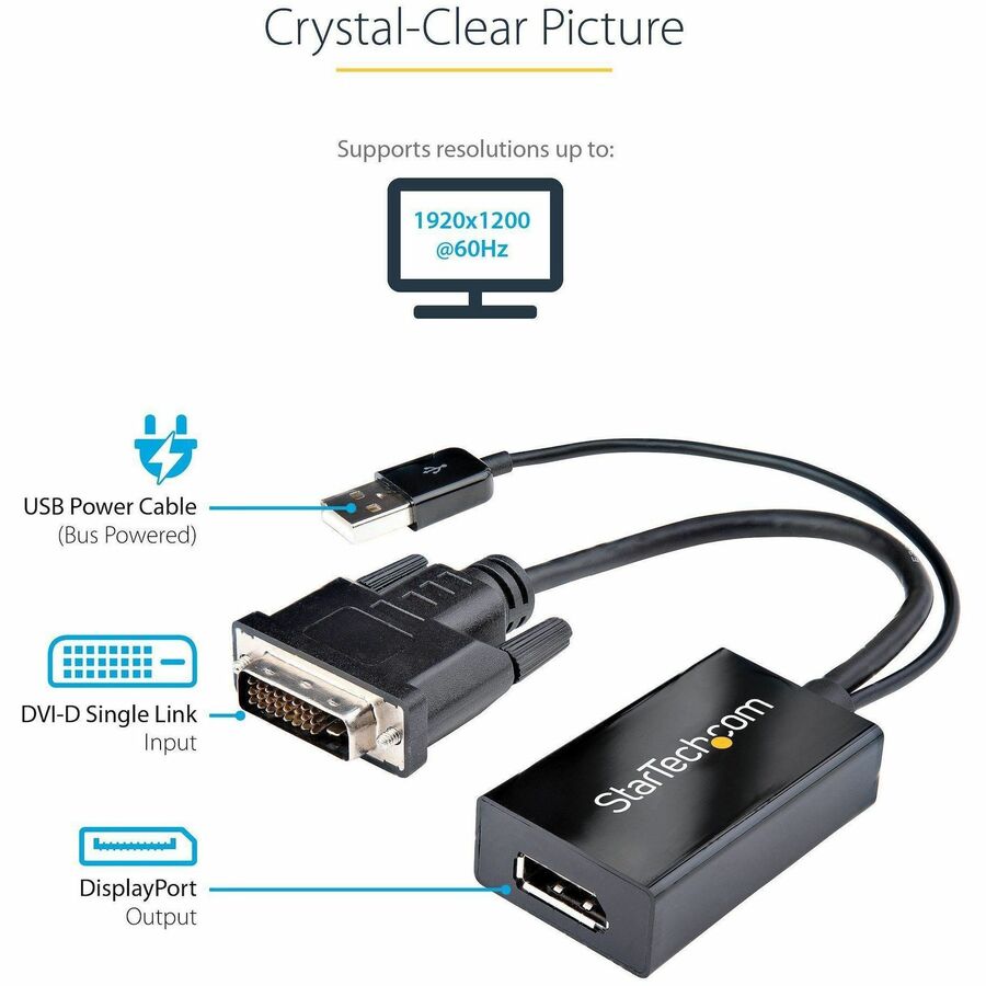 Alternate-Image2 Image for StarTech.com DVI to DisplayPort Adapter with USB Power - DVI-D to DP Video Adapter - DVI to DisplayPort Converter - 1920 x 1200