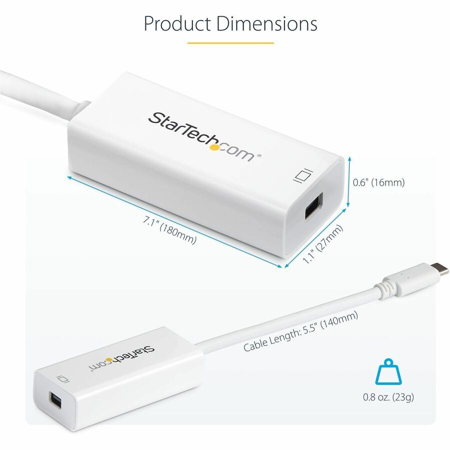 Alternate-Image5 Image for StarTech.com USB-C to Mini DisplayPort Adapter - 4K 60Hz - White - USB Type-C to Mini DP Adapter - Thunderbolt 3 Compatible