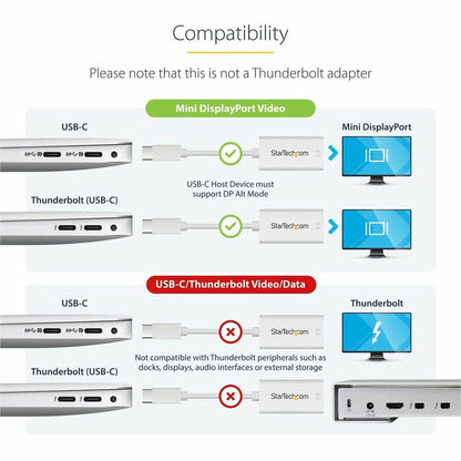 Alternate-Image3 Image for StarTech.com USB-C to Mini DisplayPort Adapter - 4K 60Hz - White - USB Type-C to Mini DP Adapter - Thunderbolt 3 Compatible