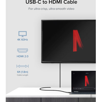 Alternate-Image1 Image for Plugable USB C to HDMI Adapter Cable - Connect USB-C or Thunderbolt 3 Laptops to HDMI Displays up to 4K@60Hz