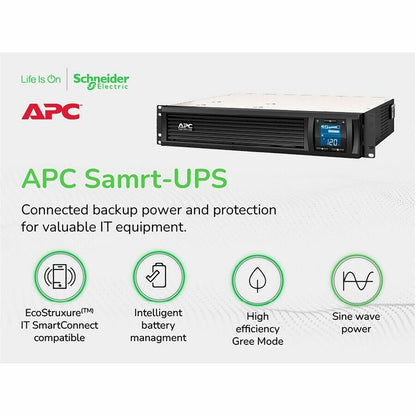 Alternate-Image1 Image for APC Smart-UPS C, Line Interactive, 1440VA, Rackmount 2U, 120V, 6x NEMA 5-15R outlets, SmartConnect port, USB and Serial communication, AVR,Graphic LCD