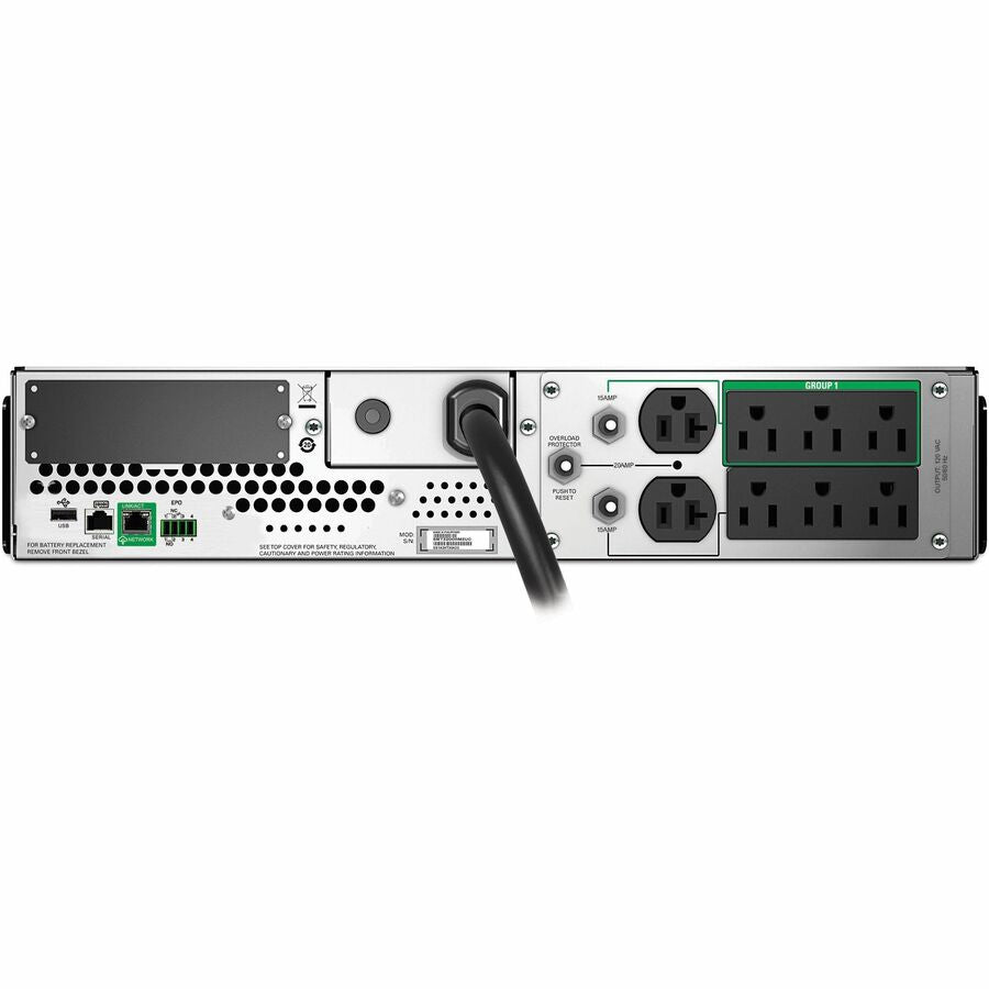 Rear Image for APC Smart-UPS, Line Interactive, 2200VA, Rackmount 2U, 120V, 6x NEMA 5-15R+2x NEMA 5-20R outlets, SmartConnect Port+SmartSlot, AVR, LCD