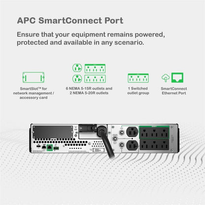 Alternate-Image5 Image for APC Smart-UPS, Line Interactive, 3kVA, Rackmount 2U, 120V, 6x NEMA 5-15R+2x NEMA 5-20R outlets, SmartConnect Port+SmartSlot, AVR, LCD