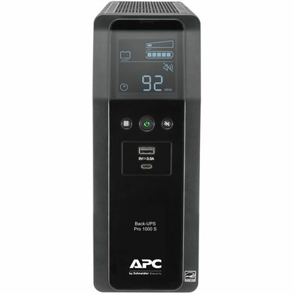 Front Image for APC Back-UPS Pro, 1000VA/600W, Tower, 120V, 10x NEMA 5-15R outlets, Sine Wave, AVR, USB Type A + C ports, LCD, User Replaceable Battery
