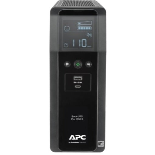 Front Image for APC Back-UPS Pro, 1350VA/810W, Tower, 120V, 10x NEMA 5-15R outlets, Sine Wave, AVR, USB Type A + C ports, LCD, User Replaceable Battery