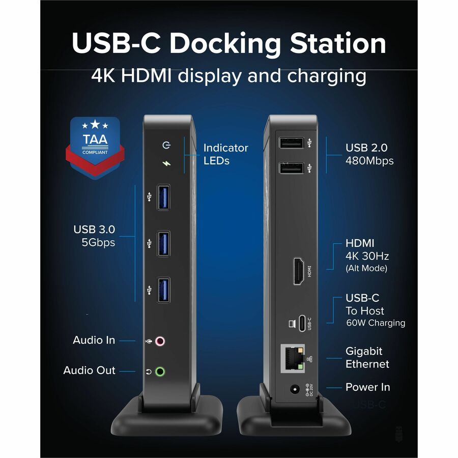 Alternate-Image1 Image for Plugable USB-C Dock - 4K HDMI, 60W Charging, Ethernet, USB 3.0/2.0 Ports