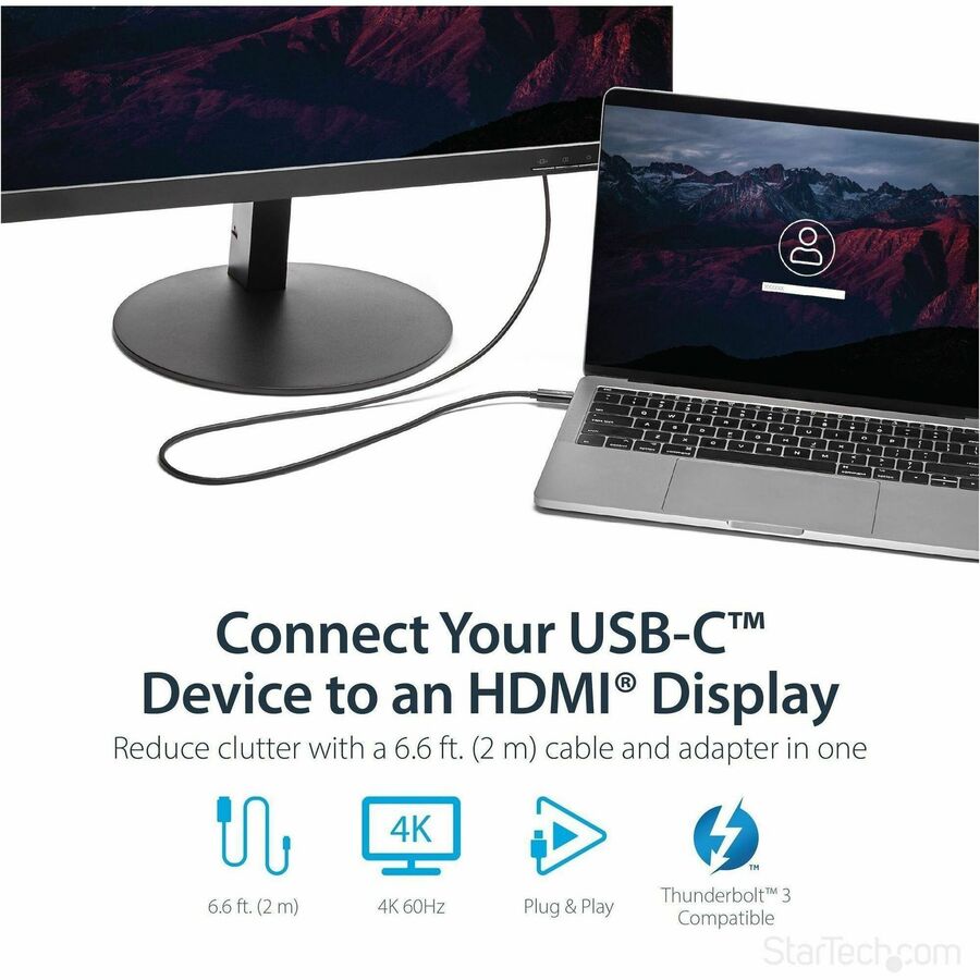 Alternate-Image1 Image for StarTech.com 6ft (2m) USB C to HDMI Cable - 4K 60Hz USB Type C DP Alt Mode to HDMI 2.0 Video Display Adapter Cable - Works w/Thunderbolt 3