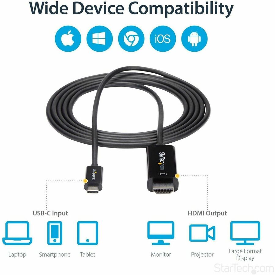 Alternate-Image4 Image for StarTech.com 6ft (2m) USB C to HDMI Cable - 4K 60Hz USB Type C DP Alt Mode to HDMI 2.0 Video Display Adapter Cable - Works w/Thunderbolt 3