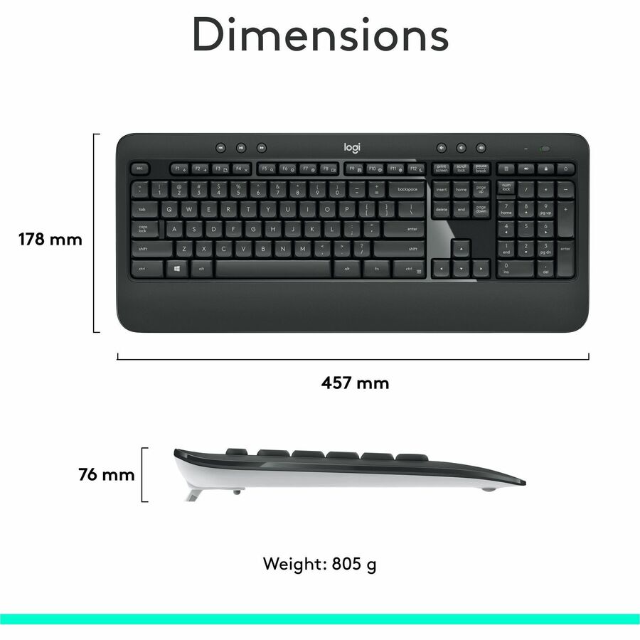 Alternate-Image6 Image for Logitech MK540 Advanced Wireless Keyboard and Mouse Combo for Windows, 2.4 GHz Unifying USB-Receiver
