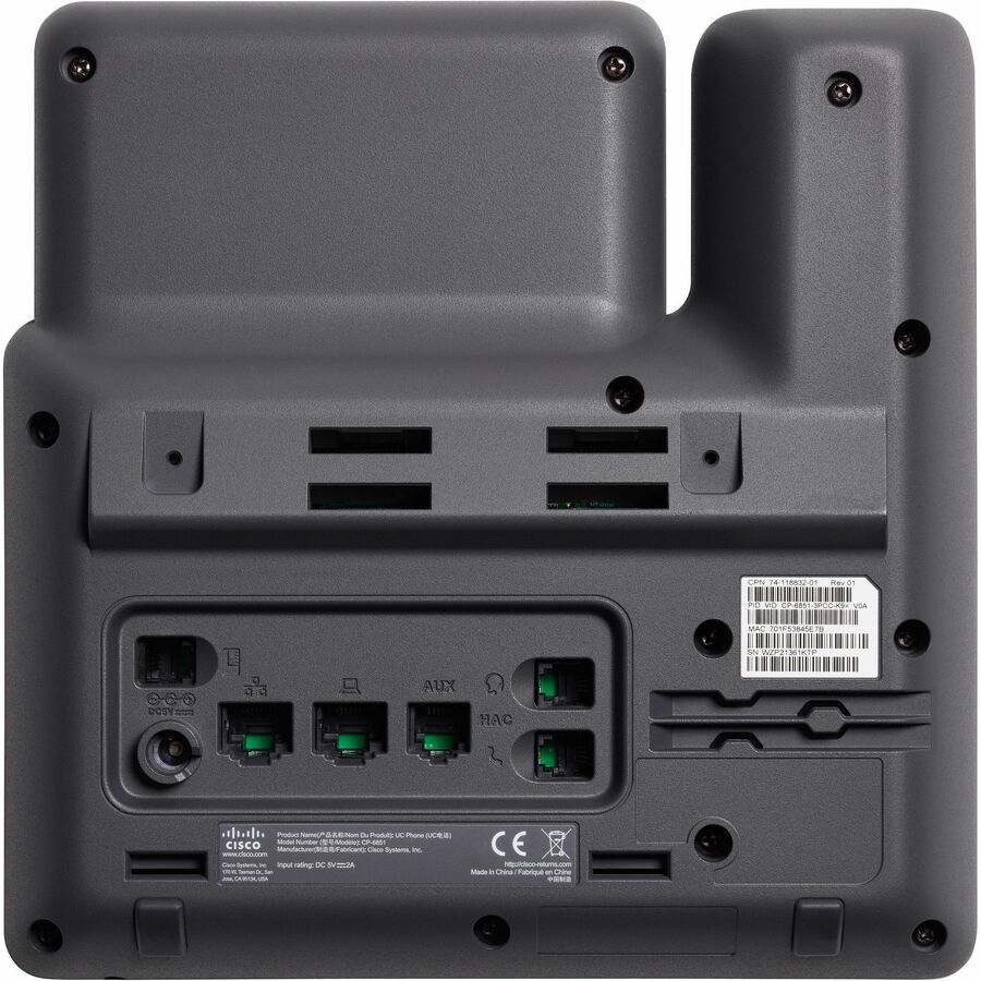 Alternate-Image2 Image for Cisco 6851 IP Phone - Corded - Corded - 3 Multiple Conferencing - Wall Mountable, Desktop - Charcoal