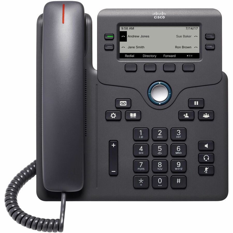 Alternate-Image1 Image for Cisco 6851 IP Phone - Corded - Corded - 3 Multiple Conferencing - Wall Mountable, Desktop - Charcoal