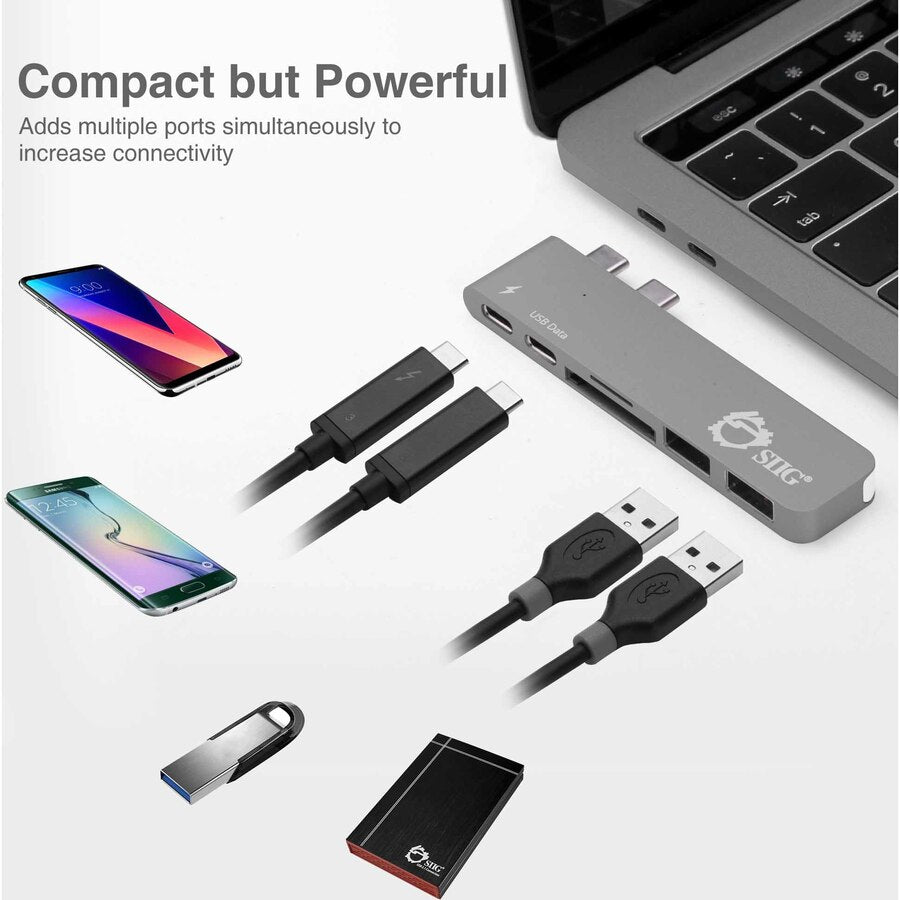 Alternate-Image1 Image for SIIG Thunderbolt 3 USB-C Hub with Card Reader & PD Adapter - Space Gray