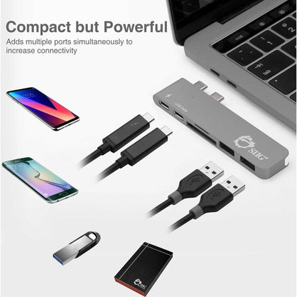 Alternate-Image1 Image for SIIG Thunderbolt 3 USB-C Hub with Card Reader & PD Adapter - Space Gray