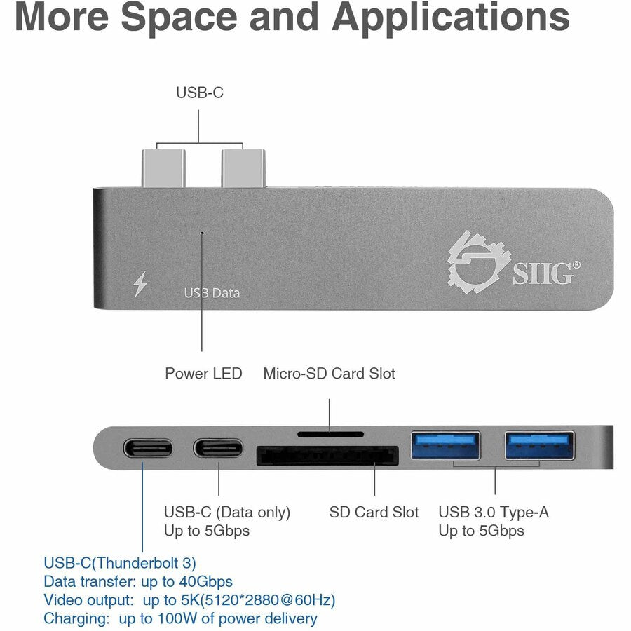 Alternate-Image3 Image for SIIG Thunderbolt 3 USB-C Hub with Card Reader & PD Adapter - Space Gray
