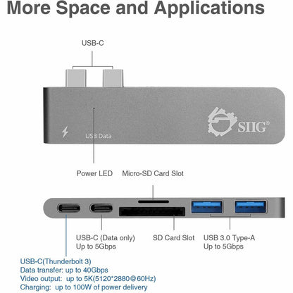 Alternate-Image3 Image for SIIG Thunderbolt 3 USB-C Hub with Card Reader & PD Adapter - Space Gray