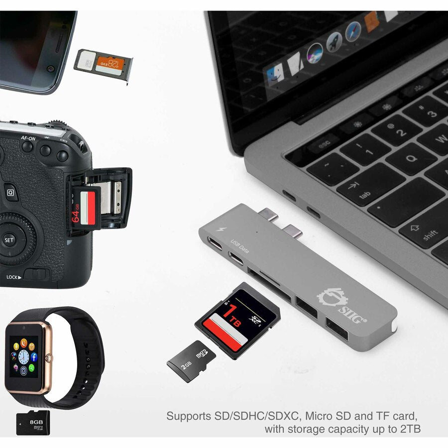 Alternate-Image2 Image for SIIG Thunderbolt 3 USB-C Hub with Card Reader & PD Adapter - Space Gray