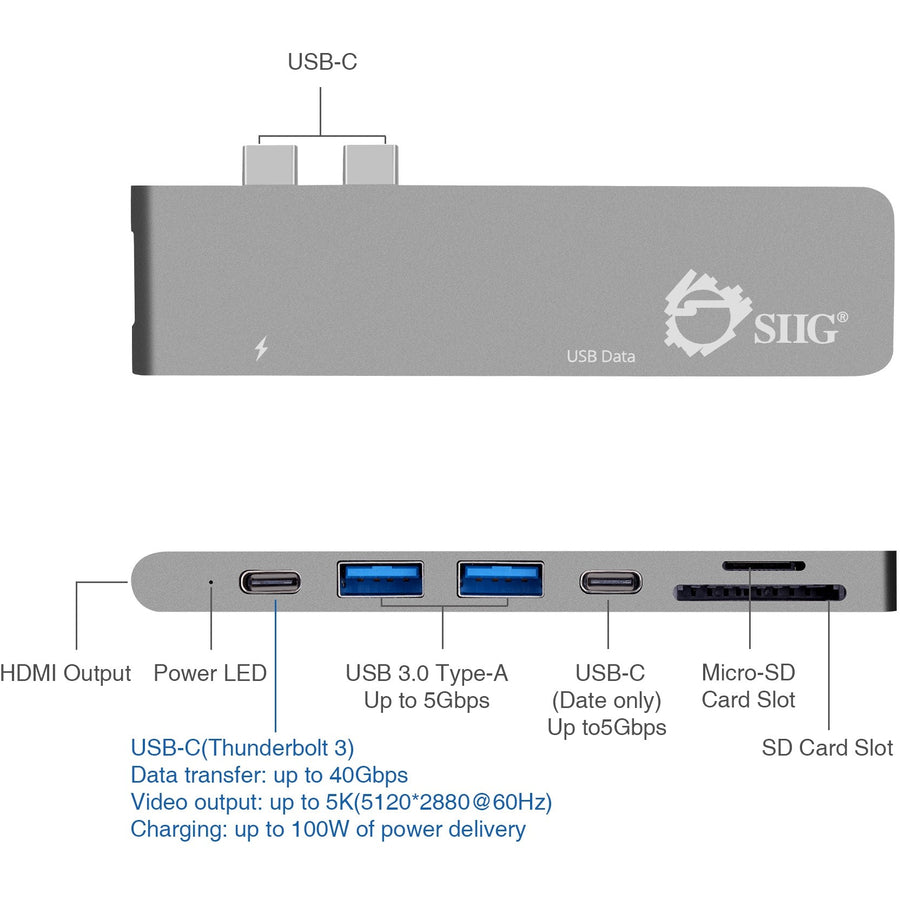 Alternate-Image2 Image for SIIG Thunderbolt 3 USB-C Hub HDMI with Card Reader & PD Adapter - Space Gray