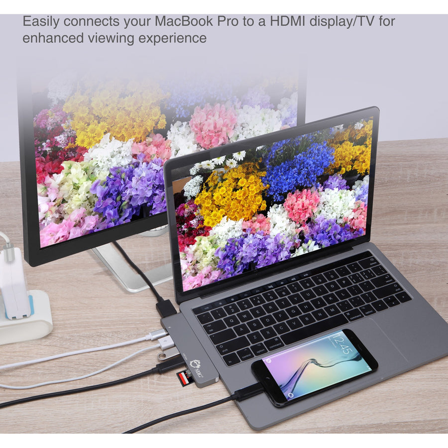 Alternate-Image1 Image for SIIG Thunderbolt 3 USB-C Hub HDMI with Card Reader & PD Adapter - Space Gray