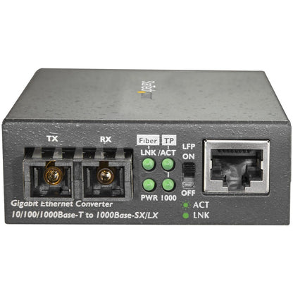 Alternate-Image2 Image for StarTech.com Multimode SC Fiber Ethernet Media Converter - 1000BASE-SX Gigabit Fiber Optic to Copper Bridge - 10/100/1000 Network - 550m