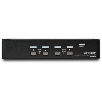 Front Image for StarTech.com 4 Port DisplayPort KVM Switch - 4K 60Hz - Single Display - UHD DP 1.2 USB KVM Switch with USB 2.0 Hub & Audio - TAA Compliant