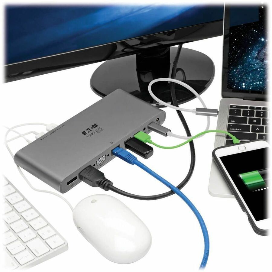 Alternate-Image2 Image for Eaton Tripp Lite Series USB-C Dock, Triple Display - 4K HDMI/DisplayPort, VGA, USB 3.x (5Gbps), USB-A/C Hub Ports, GbE, 100W PD Charging - Thunderbolt 3, Silver