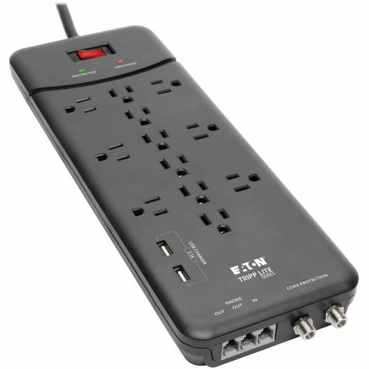 Main Image for Eaton Tripp Lite Series Protect It! 12-Outlet Surge Protector, 8 ft. (2.43 m) Cord, 4320 Joules, Tel/Modem/Coax Protection, 2 USB Ports, Black