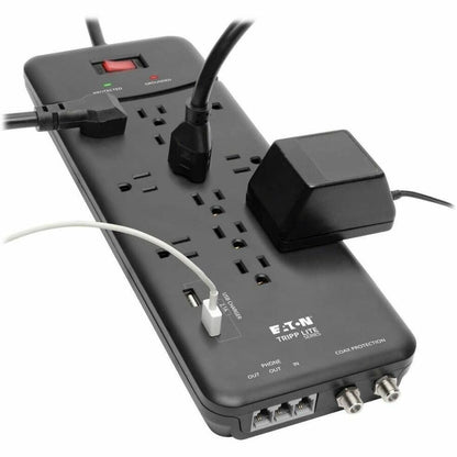 Alternate-Image4 Image for Eaton Tripp Lite Series Protect It! 12-Outlet Surge Protector, 8 ft. (2.43 m) Cord, 4320 Joules, Tel/Modem/Coax Protection, 2 USB Ports, Black
