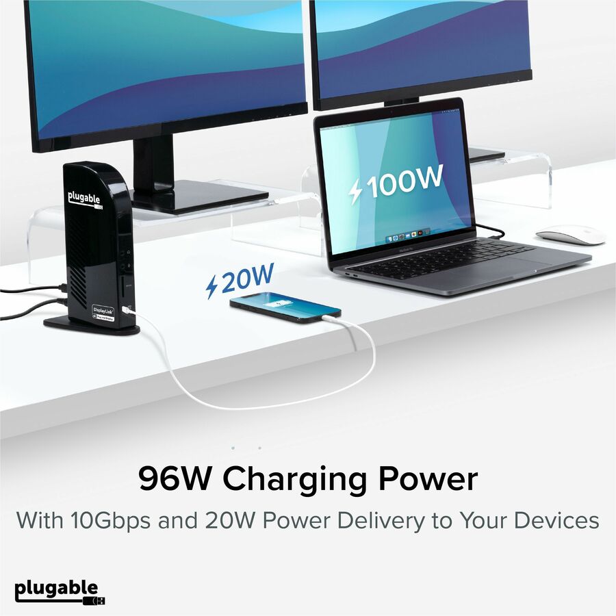 Alternate-Image3 Image for Plugable 4K USB C Docking Station Triple Monitor with 100W Power Delivery, USB C Dock for Thunderbolt 3/4, and USB-C Windows and Mac