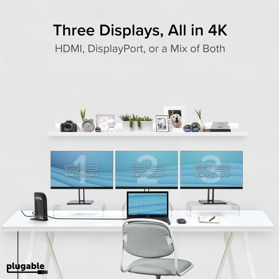 Alternate-Image2 Image for Plugable 4K USB C Docking Station Triple Monitor with 100W Power Delivery, USB C Dock for Thunderbolt 3/4, and USB-C Windows and Mac