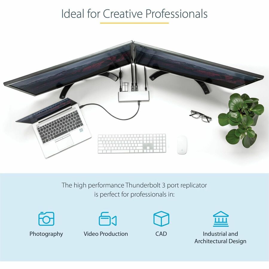 Alternate-Image4 Image for StarTech.com Thunderbolt 3 Dock, Dual 4K 60Hz Monitor TB3 Docking Station with DisplayPort, HDMI & 1080p VGA, 85W Power Delivery, TAA