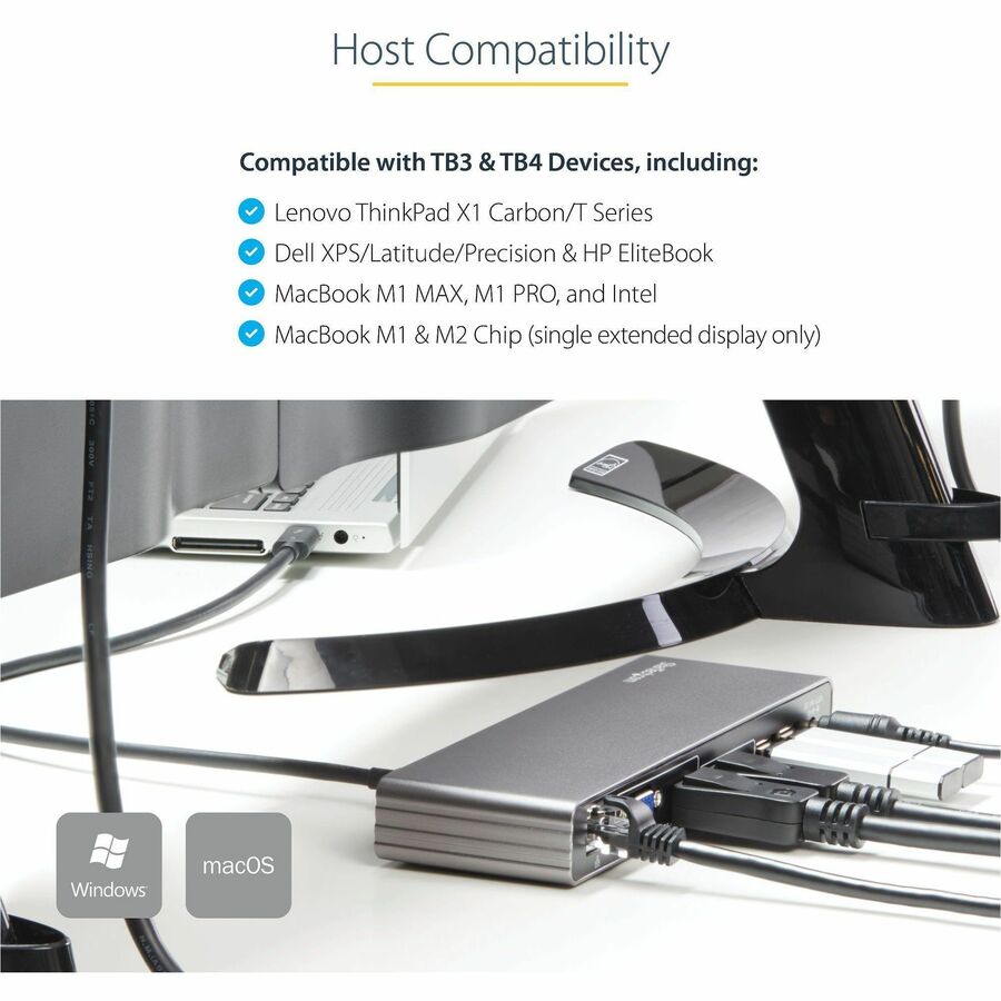 Alternate-Image3 Image for StarTech.com Thunderbolt 3 Dock, Dual 4K 60Hz Monitor TB3 Docking Station with DisplayPort, HDMI & 1080p VGA, 85W Power Delivery, TAA