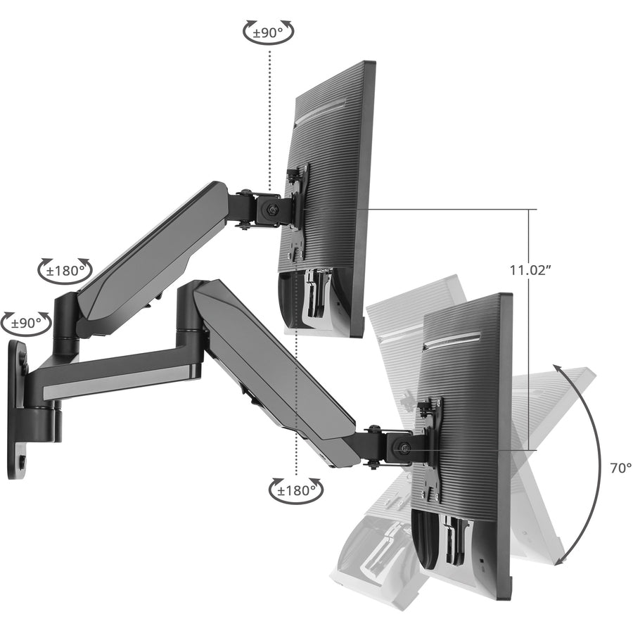 Alternate-Image4 Image for SIIG High Premium Aluminum Gas Spring Wall Mount - Dual Monitor 17" to 32"