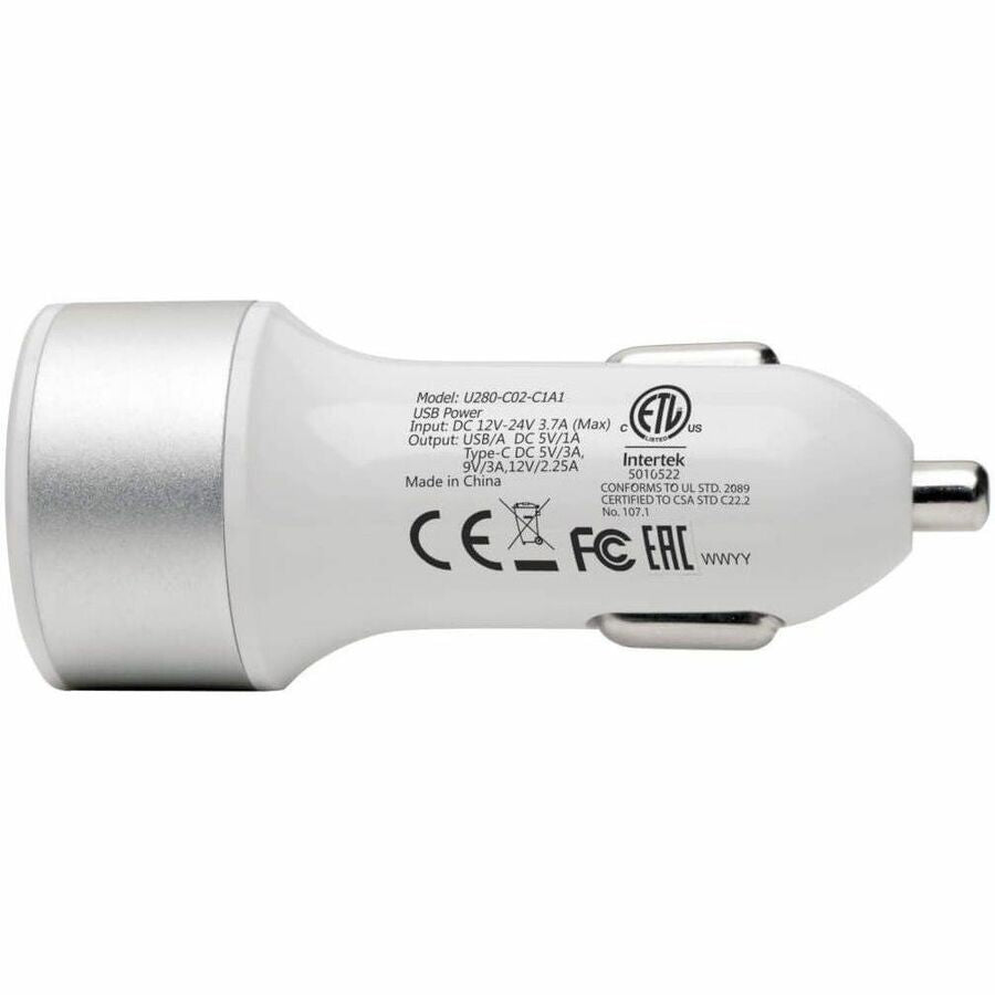 Alternate-Image4 Image for Eaton Tripp Lite Series Dual-Port USB Car Charger with PD Charging - USB Type C (27W) & USB Type A (5V 1A/5W), UL 2089