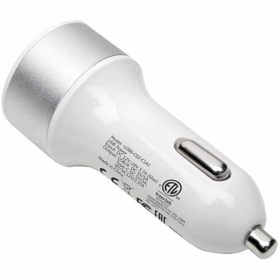 Alternate-Image1 Image for Eaton Tripp Lite Series Dual-Port USB Car Charger with PD Charging - USB Type C (27W) & USB Type A (5V 1A/5W), UL 2089