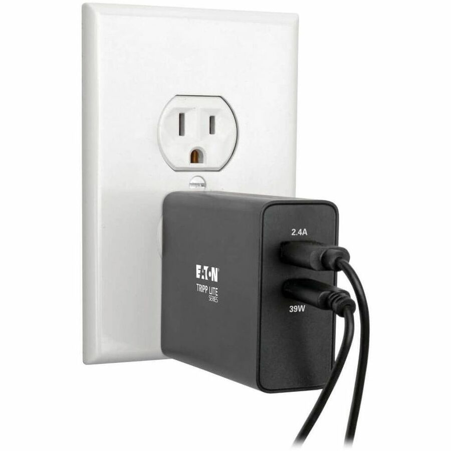 Alternate-Image2 Image for Eaton Tripp Lite Series Dual-Port USB Wall Charger with PD Charging - USB-C (39W) & USB-A (5V 2.4A/12W)